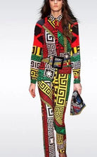 Load image into Gallery viewer, 2019 Europe and America high quality catwalk fashion colorful geometric silk shirt + pants suit