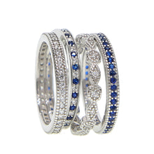 Load image into Gallery viewer, Elegant 925 Pure Silver 4-piece Pave Ring Set with Blue CZ Stones