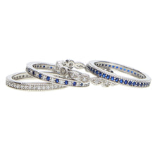 Load image into Gallery viewer, Elegant 925 Pure Silver 4-piece Pave Ring Set with Blue CZ Stones