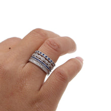 Load image into Gallery viewer, Elegant 925 Pure Silver 4-piece Pave Ring Set with Blue CZ Stones