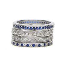 Load image into Gallery viewer, Elegant 925 Pure Silver 4-piece Pave Ring Set with Blue CZ Stones