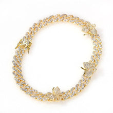 Load image into Gallery viewer, Cuban Link Chain Butterfly Anklet with CZ Rhinestones (3 colors)