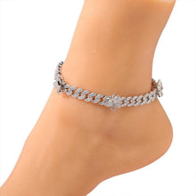 Load image into Gallery viewer, Cuban Link Chain Butterfly Anklet with CZ Rhinestones (3 colors)