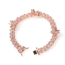 Load image into Gallery viewer, Cuban Link Chain Butterfly Anklet with CZ Rhinestones (3 colors)